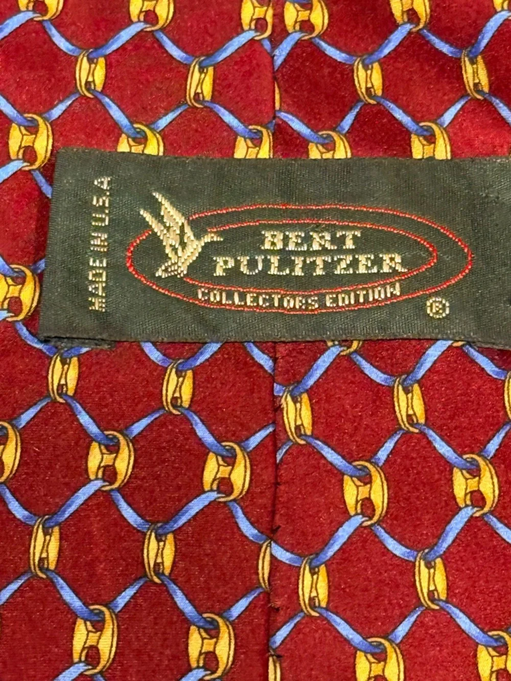 Vintage Bert Pulitzer Collectors Edition Silk Tie Burgundy Gold Chain Print